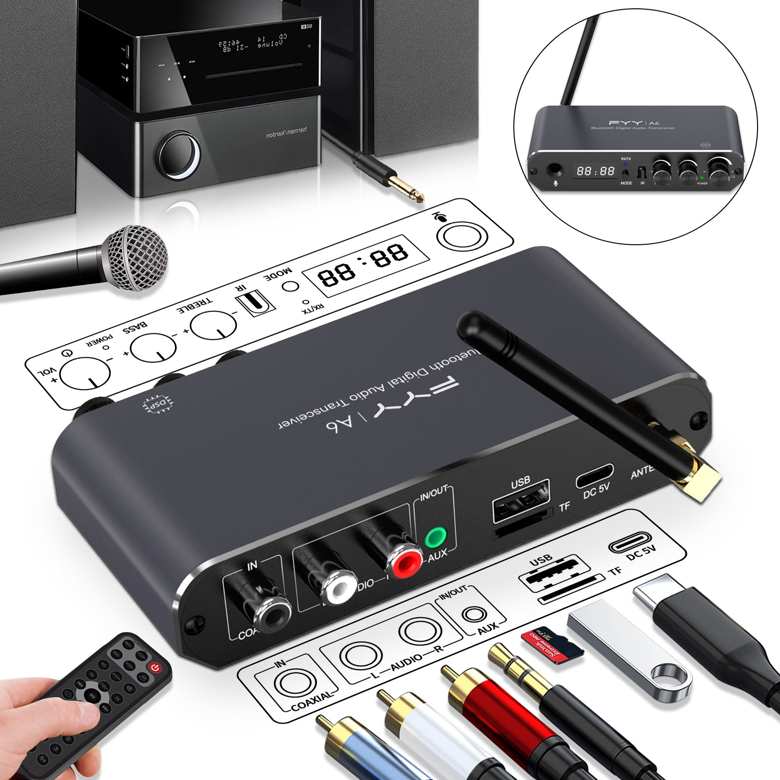 FYY A6 Bluetooth Receiver Transmitter Multi Interface Showcase